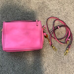 Fossil Pink Crossbody Bag with Gold Accents